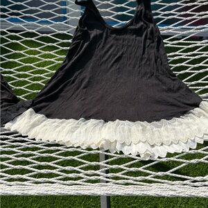 Chic Black camisole with Cream Lace embroidered feather hem